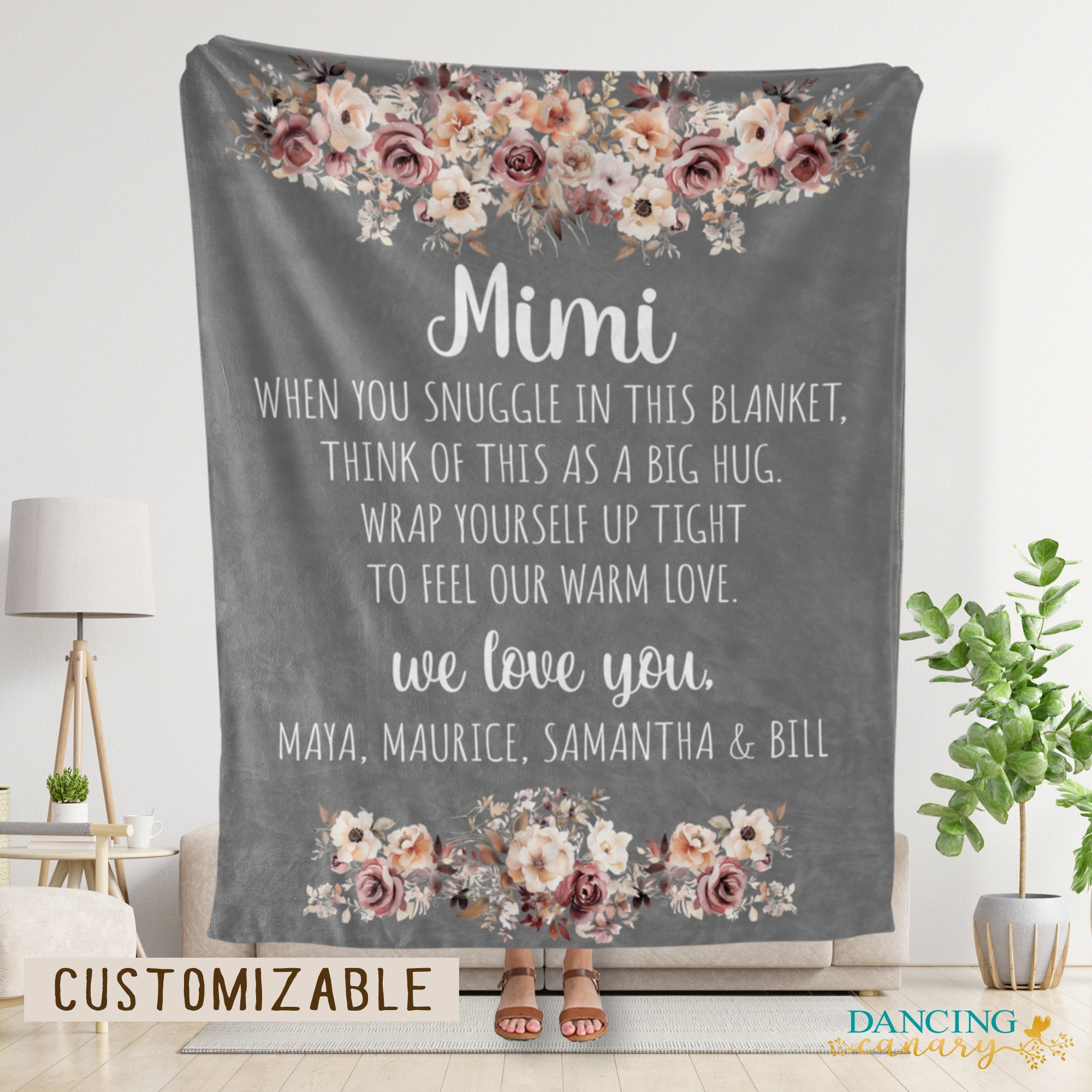 Personalized Mimi Blanket Grammy Birthday Christmas Grandma Gift from Grandkids Floral Throw Blanket Mom or Mother in law Present Mimi Gifts