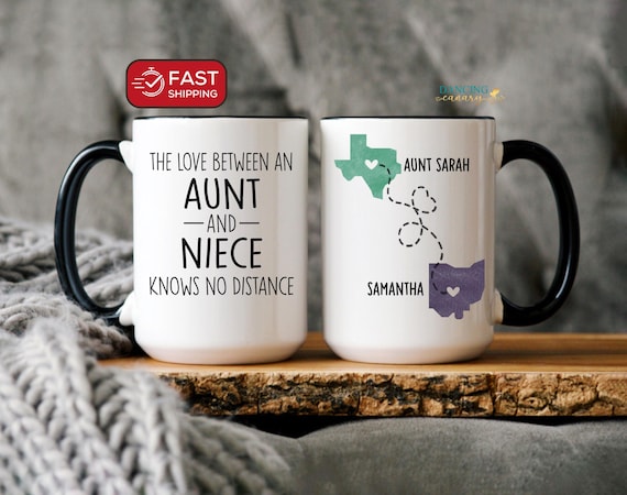 Niece Gift from Aunt Personalized Long Distance Mug Aunt Birthday Mother's Day Present from Niece State to State Coffee Cup Niece Xmas Gift