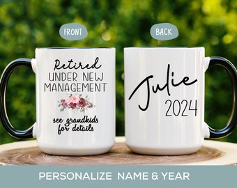 Retired Under New Management Mug, Personalized Retirement Gift For Teacher, Boss,Coworker, Mom Gift for Women Retiree, Happy Retirement 2024