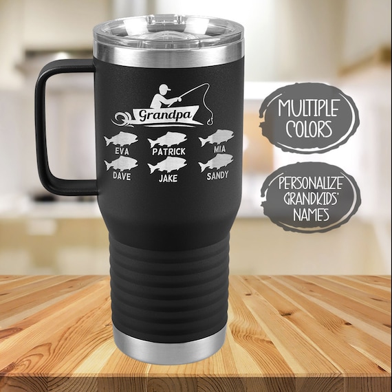 Grandpa Fishing Tumbler With Lid, Grandfather Personalized Travel