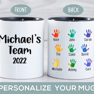 Boss, Employee, Coach Gift, Personalized Work Team Mug, Coworker, Staff or Manager Appreciation Present, Handprint Coffee Cup Best Team Gift