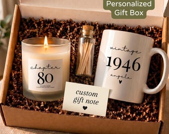 Personalized 80th Birthday Gift Box Grandma Mom Turning 80 Years Old Present Vintage 1946 Coffee Mug Candle Set Friend Bday Ideas DC-26-362