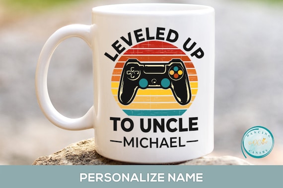 Leveled Up to Uncle Mug New Uncle Gift Personalized, Video Game Pregnancy Announcement Coffee Cup, Funny Uncle to be Baby Reveal