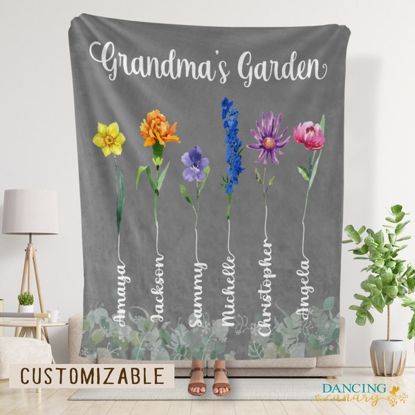 Personalized Grandmother Gift, Grandma's Garden Blanket,  Mom or Mother in law Birthday or Christmas Gift with Grandkid Names, Grammy, Nana