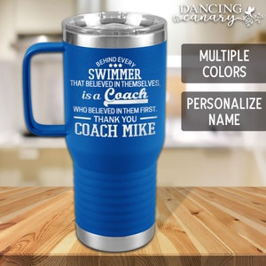 Personalized Swim Coach Gift, Swimming Coach Travel Tumbler for Men or Women, Thank You or Appreciation Mug, Coach Birthday Retirement Gift