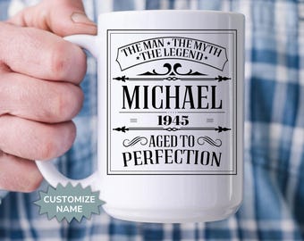 Personalized 80th Birthday Gift for Men, The Man The Myth The Legend Custom Coffee Mug, Born in 1944 Cup for Dad, Grandpa, Brother or Uncle