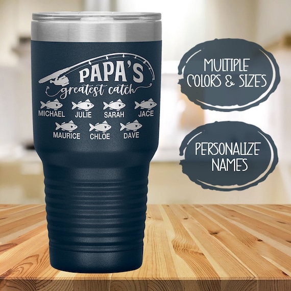 Papa Fishing Tumbler, Personalized Father's Day, Birthday or Christmas Gift  for Grandpa With Kids Names, Fishing Cup for Father in Law 