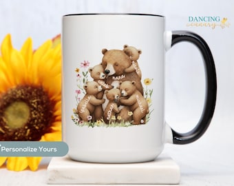 Personalized Nana Bear Mug Custom Grandma Coffee Cup with Grandkids Names Gift for Nana, Grammy, or Mimi DC-25-376