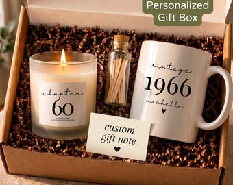 Personalized 60th Birthday Gift Box 60 Years Old Vintage 1966 Coffee Mug & Candle Set Turning 60 Present for Mom Dad Sister DC-26-362