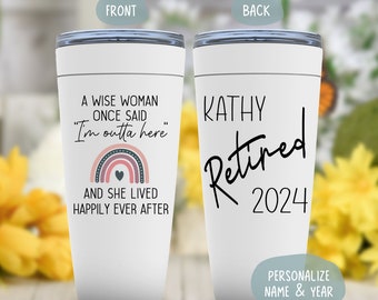 A Wise Woman Once Said Tumbler, Personalized Retirement Gift for Women, Retired 2024 Rainbow Mug, Mom, Boss, Coworker Retiring Present