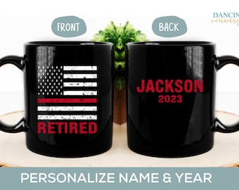 Firefighter Retirement Gift For Men Personalized Fireman Retired Gift for Him US Flag Mug Dad Father Coworker Husband Retirement Party 2023