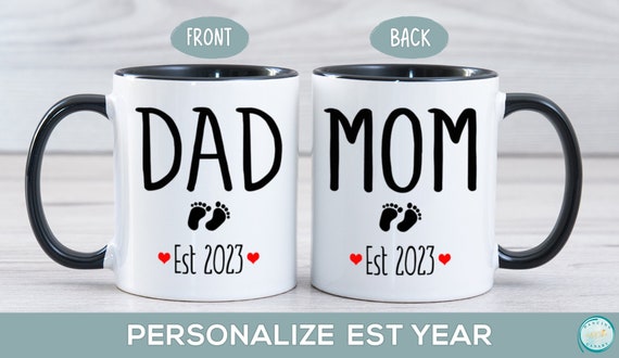 Modwnfy Mom and Dad Mugs, Mom Dad Est 2023 White Ceramic Cup Mugs Set, 11  fl oz Coffee Mugs 