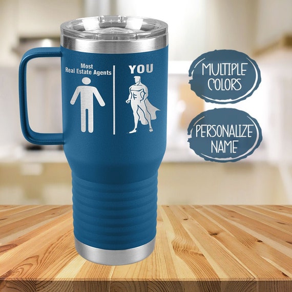 Real Estate Agent Coffee Tumbler for Men, Personalized Thank You Gift,  Closing Present From Client, Best Real Estate Agent Travel Mug 