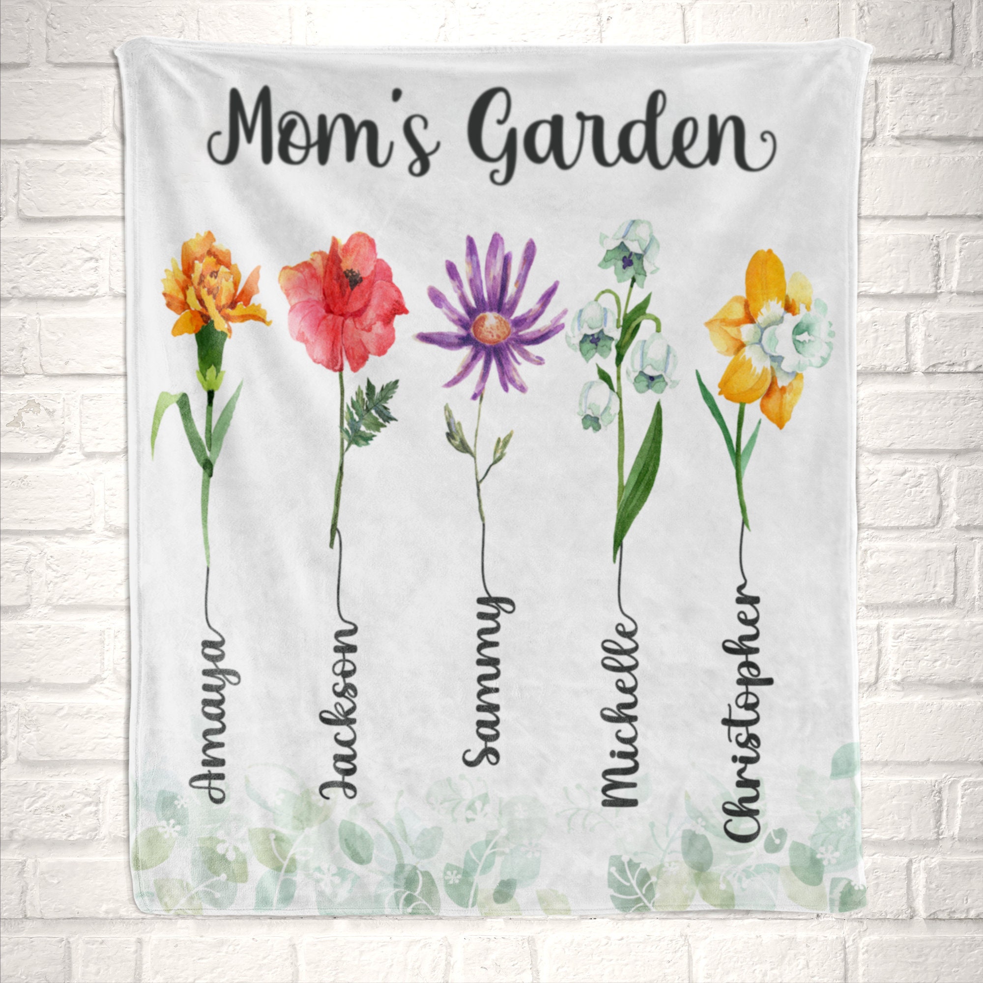 Discover Mom's Garden Blanket, Personalized Mother's Day Gift for Mother or Mother in law, Blanket with Kid's Names