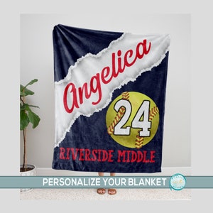 Personalized Softball Player Blanket, Sports Team Gift for Girls, Senior Team Stadium Throw Blanket, Granddaughter, Daughter, Niece Gift