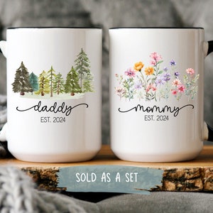 New Parents Gift First Time Mom and Dad Coffee Mug Set Est 2024 New Mom Pregnancy Baby Gift Mommy Daddy Christmas Baby Shower Present