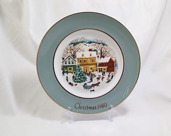 Piatto natalizio Avon del 1980, tema "Natale in campagna".