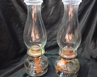 Pair of Vintage Clear Glass Eagle Oil Lamps with Hangers