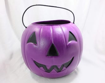 Vintage Purple Jack-o'-lantern Halloween Bucket Blow Mold