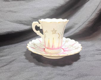 Pink and Gold Demitasse Japan Teacup and Saucer Thames Japan