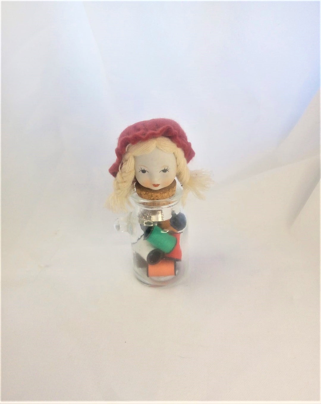 Vintage Ceramic Girl Head Pin Cushion on Jar Etsy