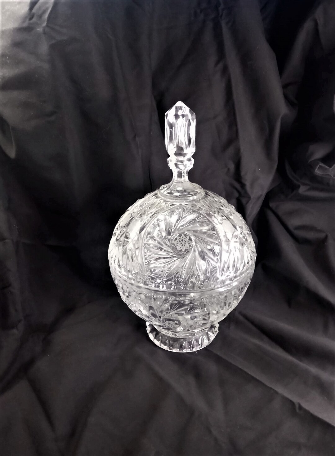 Vintage Lead Crystal Candy Dish With Lid Pinwheel and Stars Etsy