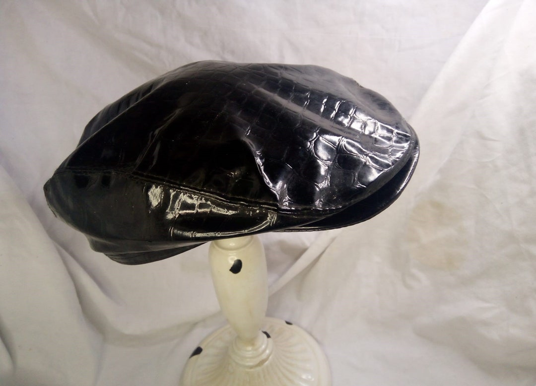 Vintage Black Faux Leather Newsboys Hat Shanghaizhimao China Etsy