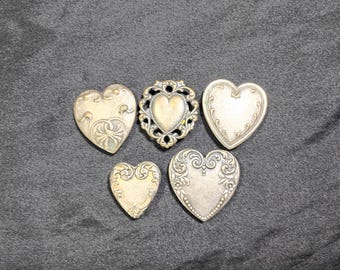 Lot of 5 Vintage Metal Heart Button Covers