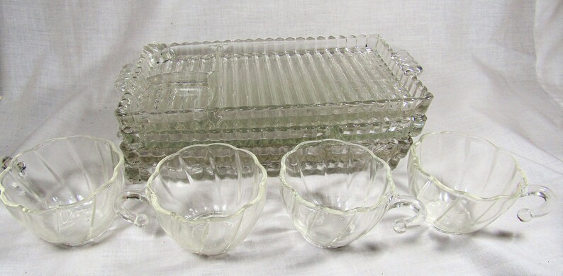 Vintage Anchor Hocking Glass Berwick Boopie Smoke and Sip Snack Trays Set of 4 8 piece set image 9