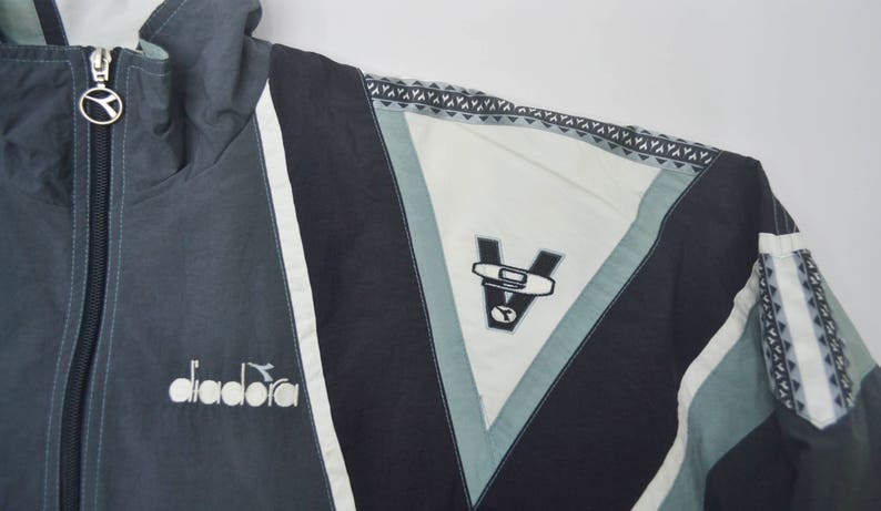 Diadora Jacket Vintage Diadora Windbreaker 90s Diadora Taped Logo Color Block Nylon Windbreaker Jacket Size L