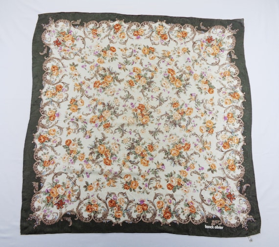 Frank Olivier Scarf Vintage Frank Olivier Silk Scarf Frank Olivier Floral Abstract Theme Silk Scarf