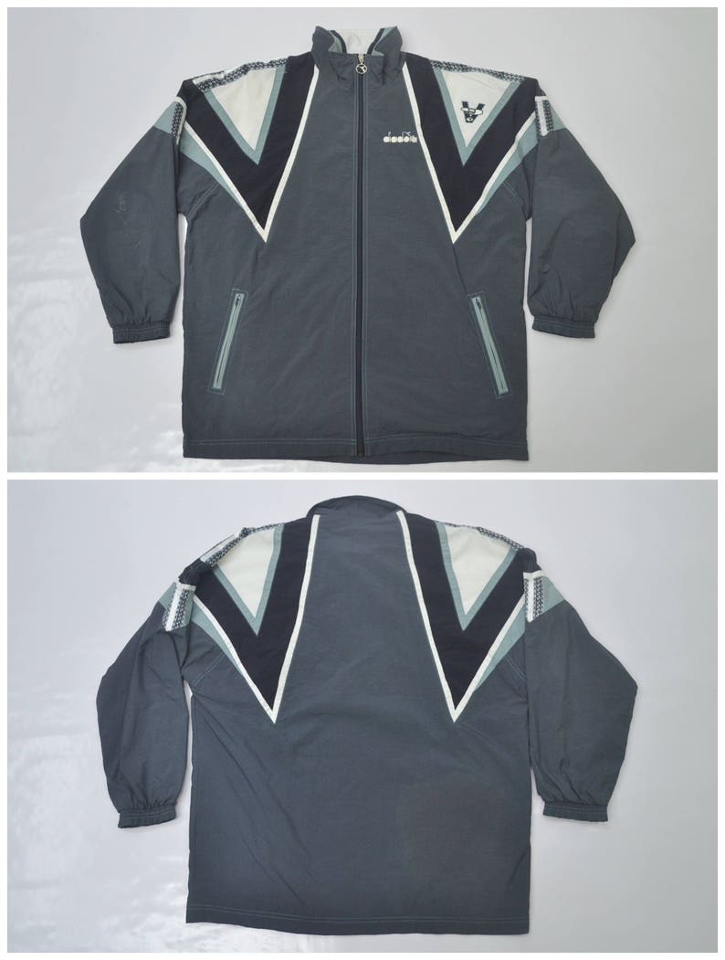 Diadora Jacket Vintage Diadora Windbreaker 90s Diadora Taped Logo Color Block Nylon Windbreaker Jacket Size L