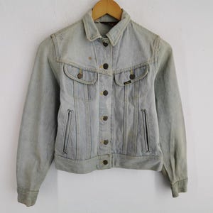 Jaqueta Jeans Lee Vintage Desgastada Lee Denim Feminina Tamanho P Fabricada nos EUA