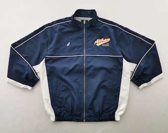 Vintage 90s Asics Piping Stripe Half Zip Navy Blue Pullover