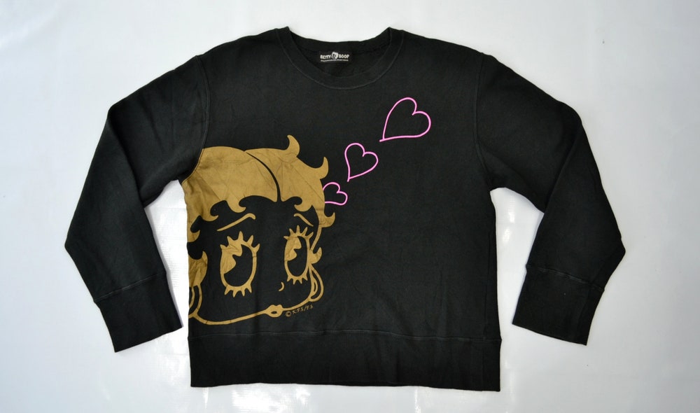 Alwaysky Style Betty Boop Sweatshirt Vintage Betty Boop Pullover Betty Boop '' American Girl'' Pullover Sweatshirt Womens Size Ll