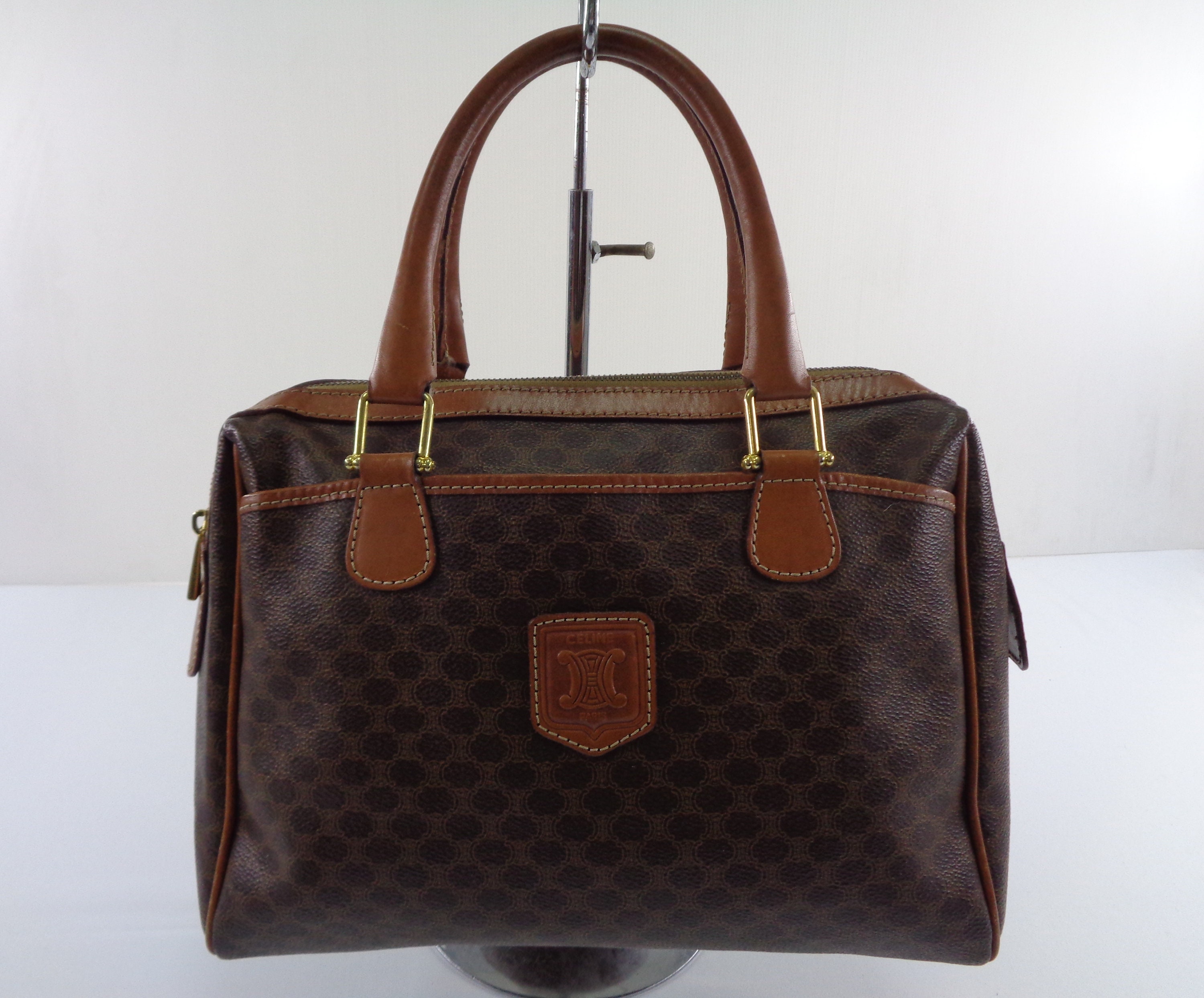 Celine Vintage 90s Celine Macadam Triomphe Bag Celine Paris Mini Boston Bag Ladies Handbag Made In Italy