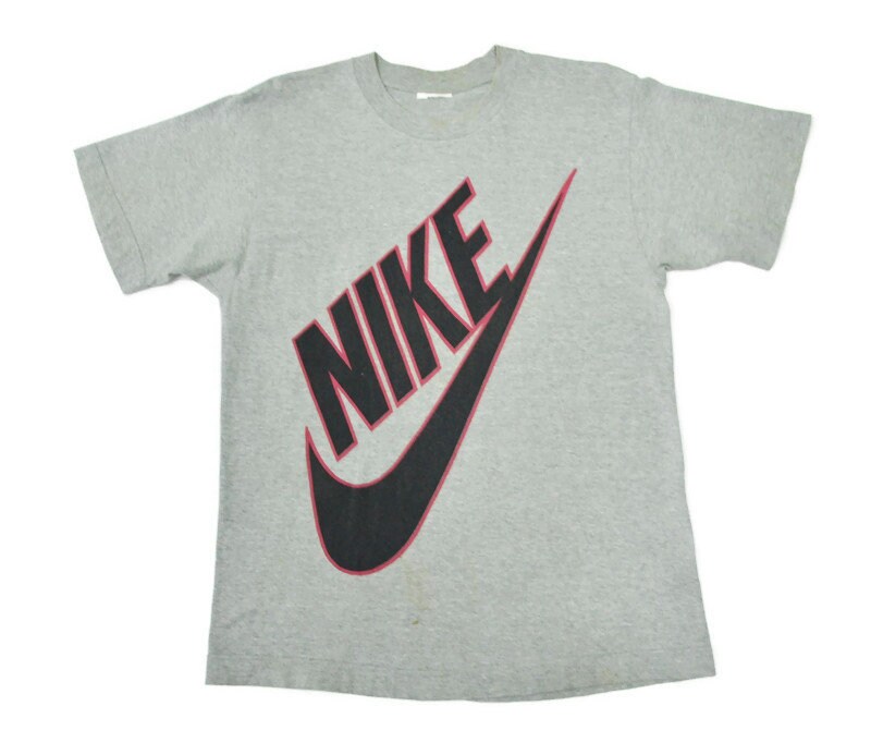 Retro 90s T Shirt (Nike) : 90s -Nike- Mens red, grey and black pull over short sleeve polyester 