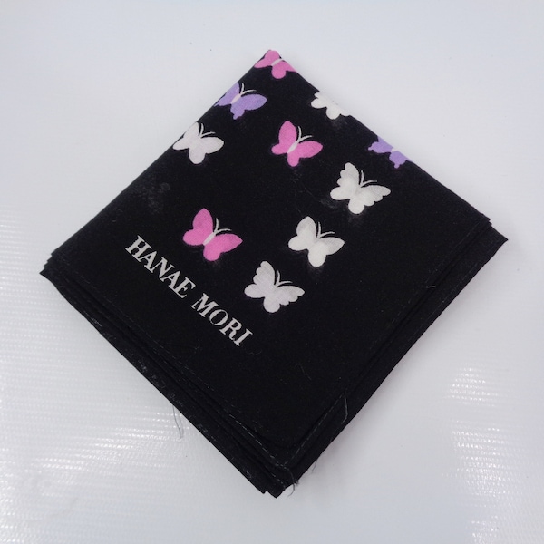 Hanae Mori Handkerchief Vintage Hanae Mori Hanky Hanae Mori Butterfly Motive Pocket Square Scarf