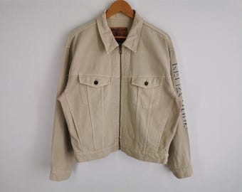 80s Kenzo Jeans Japanese Asian Print Denim Jacket With Frayed