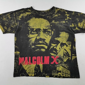 Malcolm X Shirt Distressed Vintage Malcolm X Over Print T Shirt Size XL
