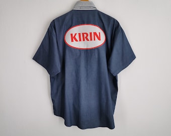 Camisa jeans Kirin vintage dos anos 90, com botões, tamanho G.