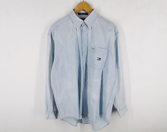 Tommy Hilfiger shirt Vintage Tommy Hilfiger button shirt Vintage Tommy Hilfiger denim shirt Maat M