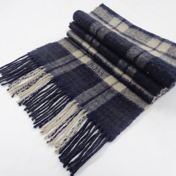 Hugo Boss Scarf Vintage Hugo Boss Wool Muffler Hugo Boss Scarves Plaid Pattern Muffler Foulard Shawl Body Wrap 73" X 10.5"