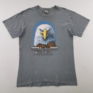 Harley Davidson Distressed Shirt Vintage 90&#39;s Harley Davidson Eagle Made In USA Tee T Shirt Size L