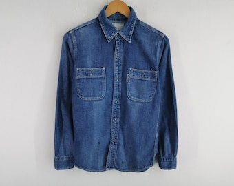 Vintage Blue Blue Japan Button Down Denim Shirt Made In Japan Size M