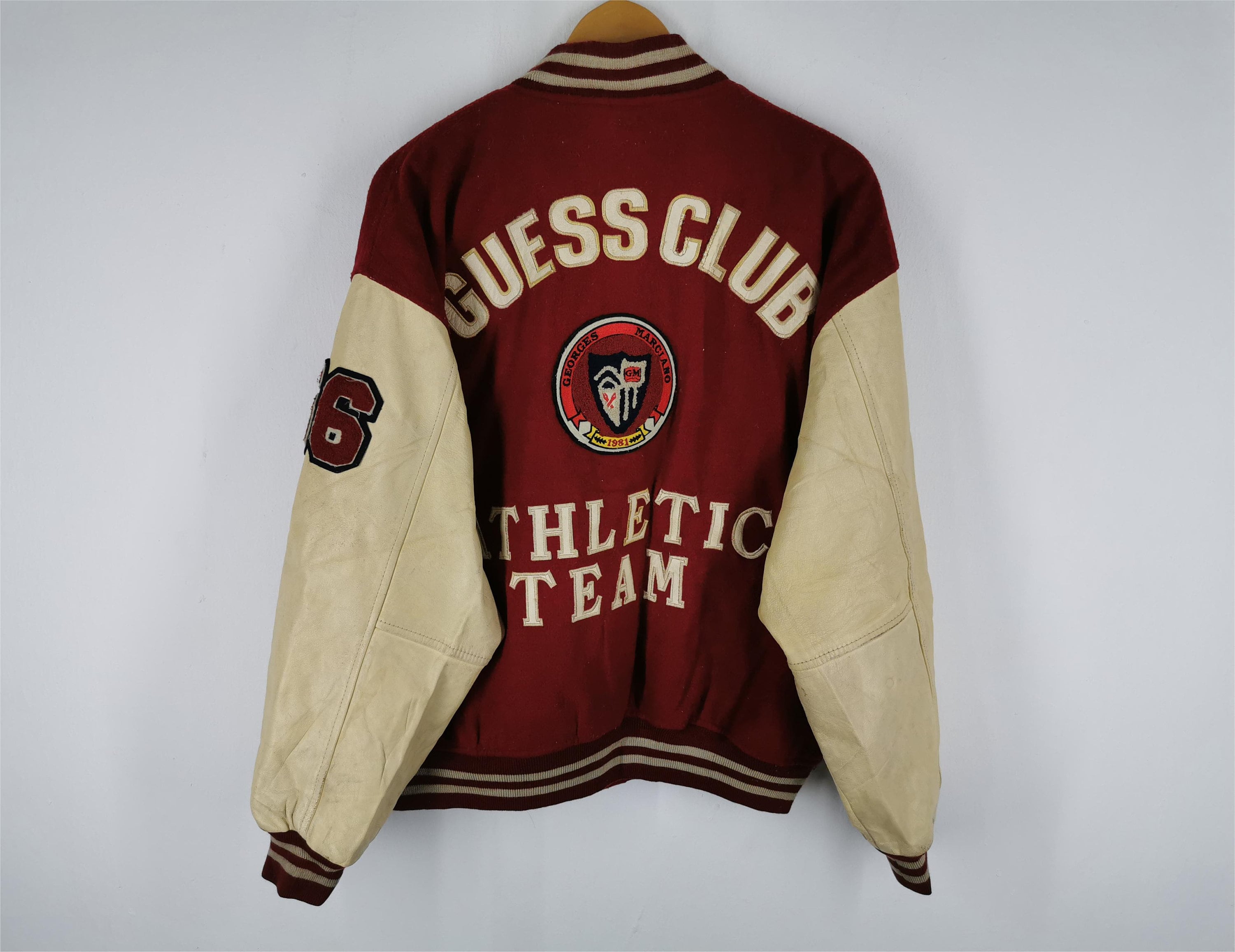 OLD GUESS　アメリカンチーム　袖レザー　刺繍　ヴァーシティージャケット Vintage guess varsity leather - Gem