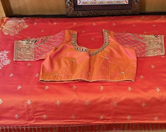 Paithani Soft Silk Saree with Embroidered Stitched Blouse: Peacock Motif