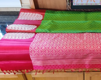 Handwoven Kanjeevaram Silk Saree: Silver Zari Jacquard Weave