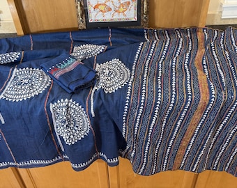 Keesh Cotton Saree: Kantha Hand Embroidery, Matching Blouse Piece