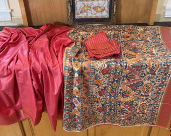 Madhubani hand painted Pure silk saree: Silk Mark certified with stitched blouse